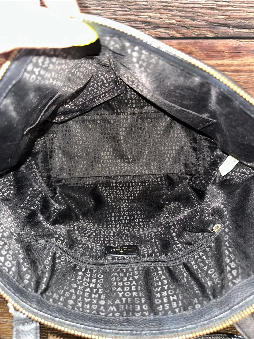 kate spade black leather tote with gold hardware